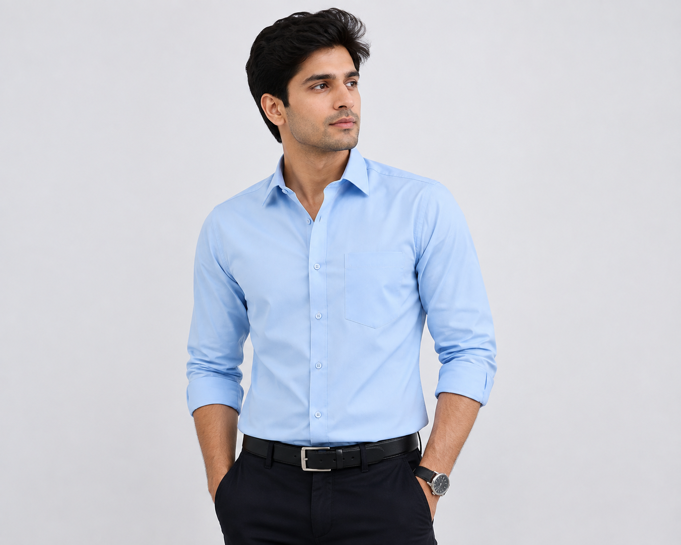 Premium Light Blue plain shirt - Image 2