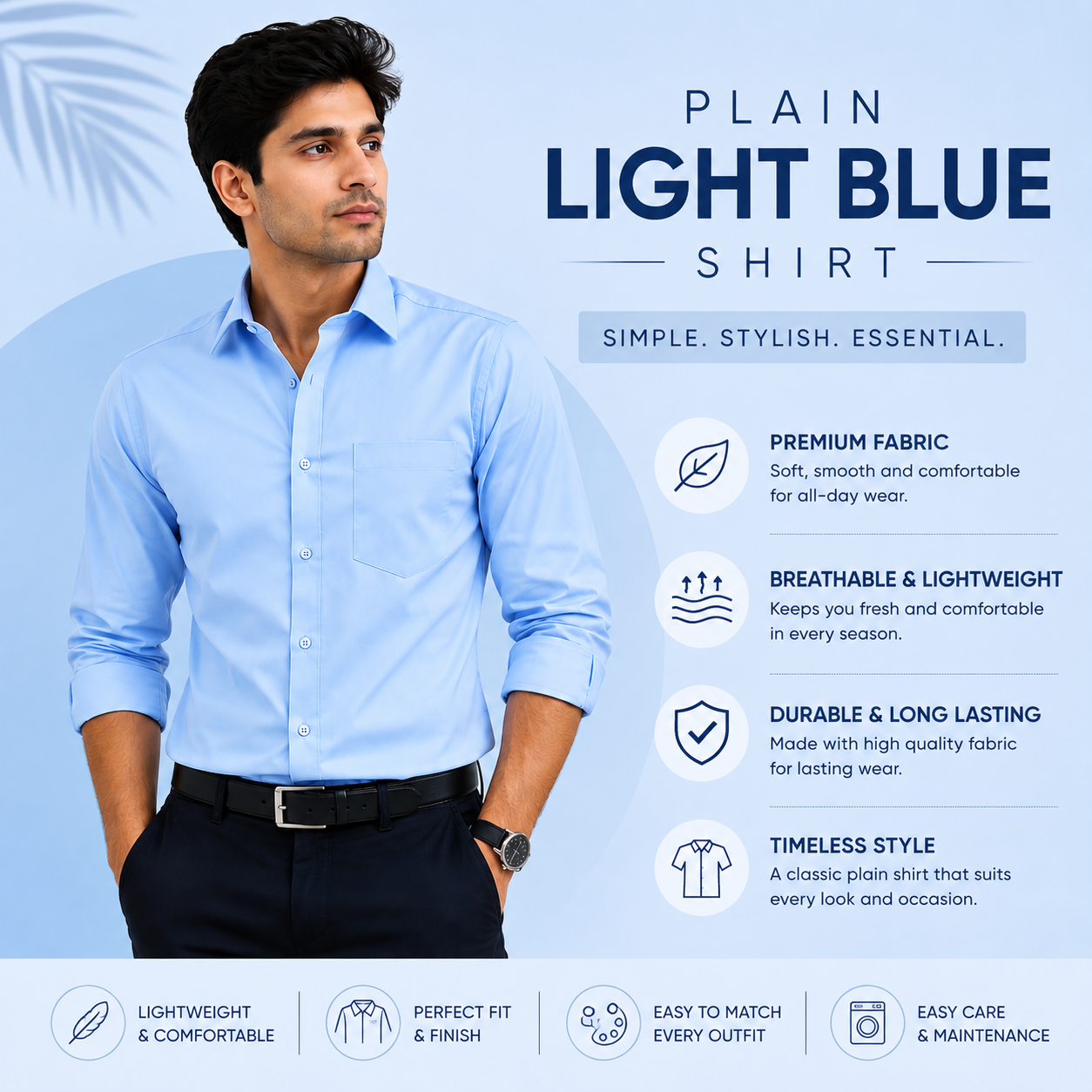 Premium Light Blue plain shirt - Image 3